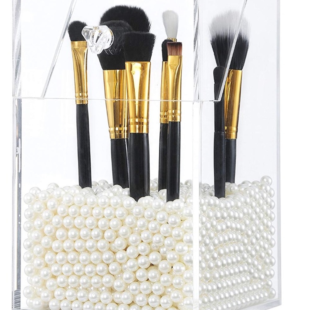 PuTwo Acrylic Makeup Brush Holder w/ White Pearls